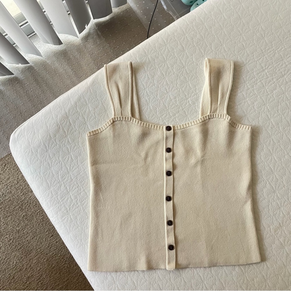 Moussy Cream Button-Front Knit Tank Top